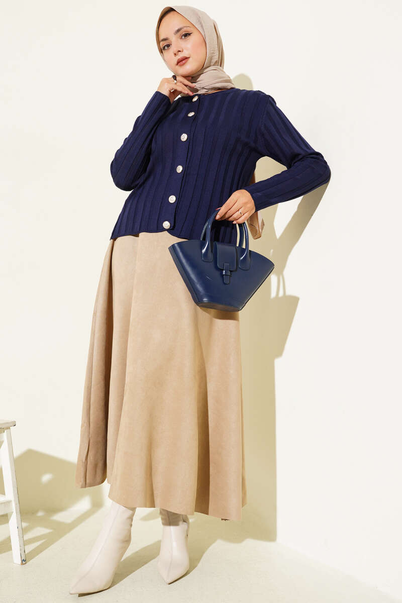 Fitilli Düğmeli Triko Hırka Lacivert