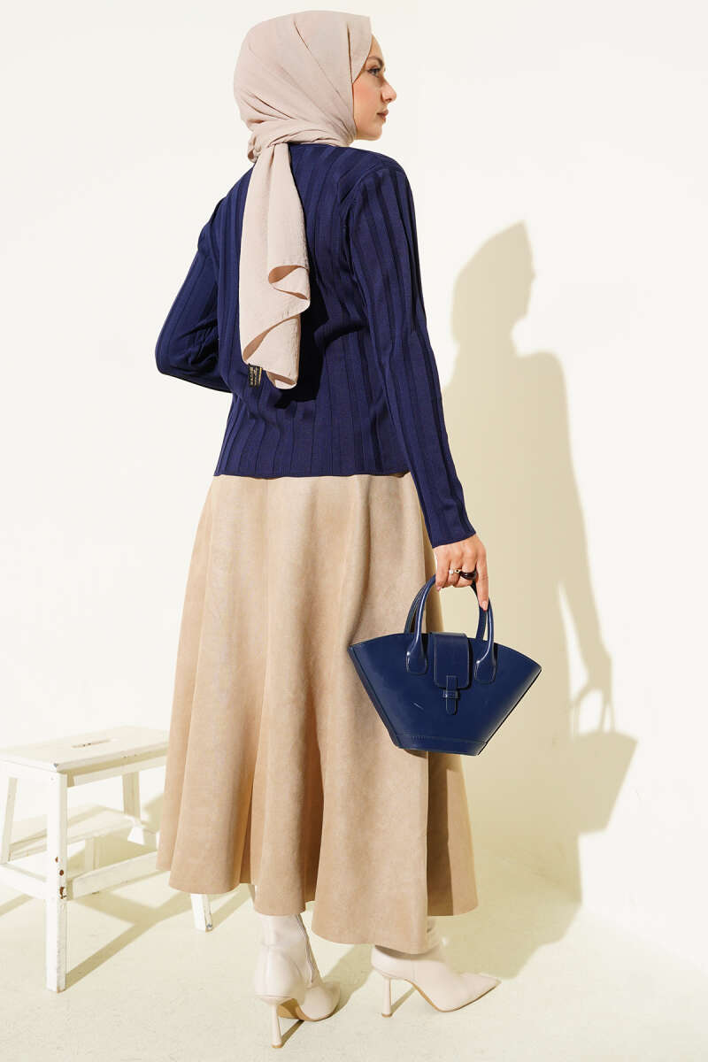 Fitilli Düğmeli Triko Hırka Lacivert