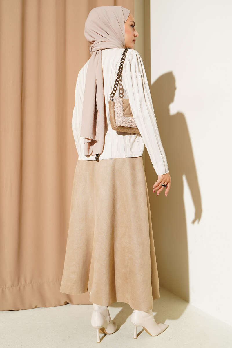 Fitilli Düğmeli Triko Hırka taş