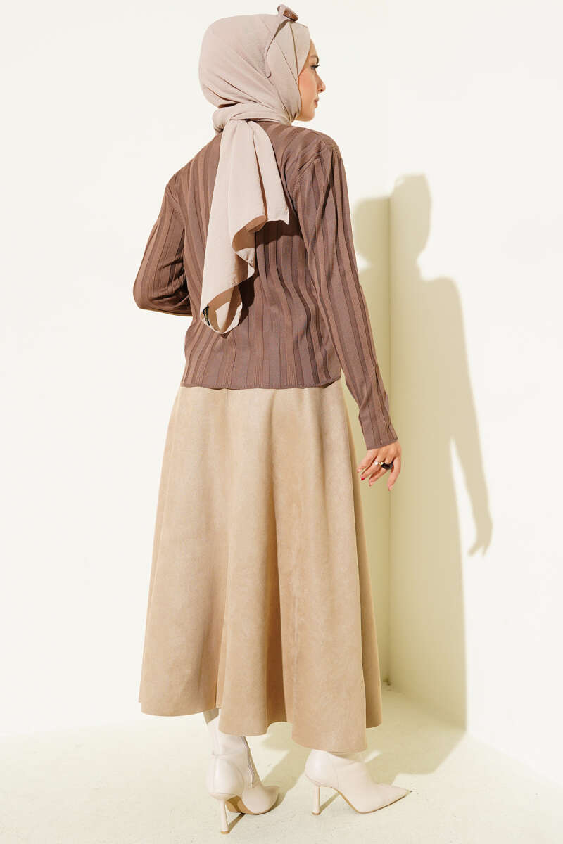 Fitilli Düğmeli Triko Hırka vizon