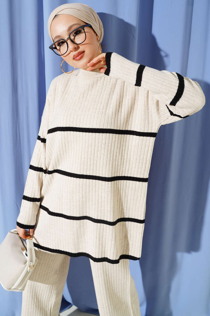 Fitilli Triko İkili Takım bej