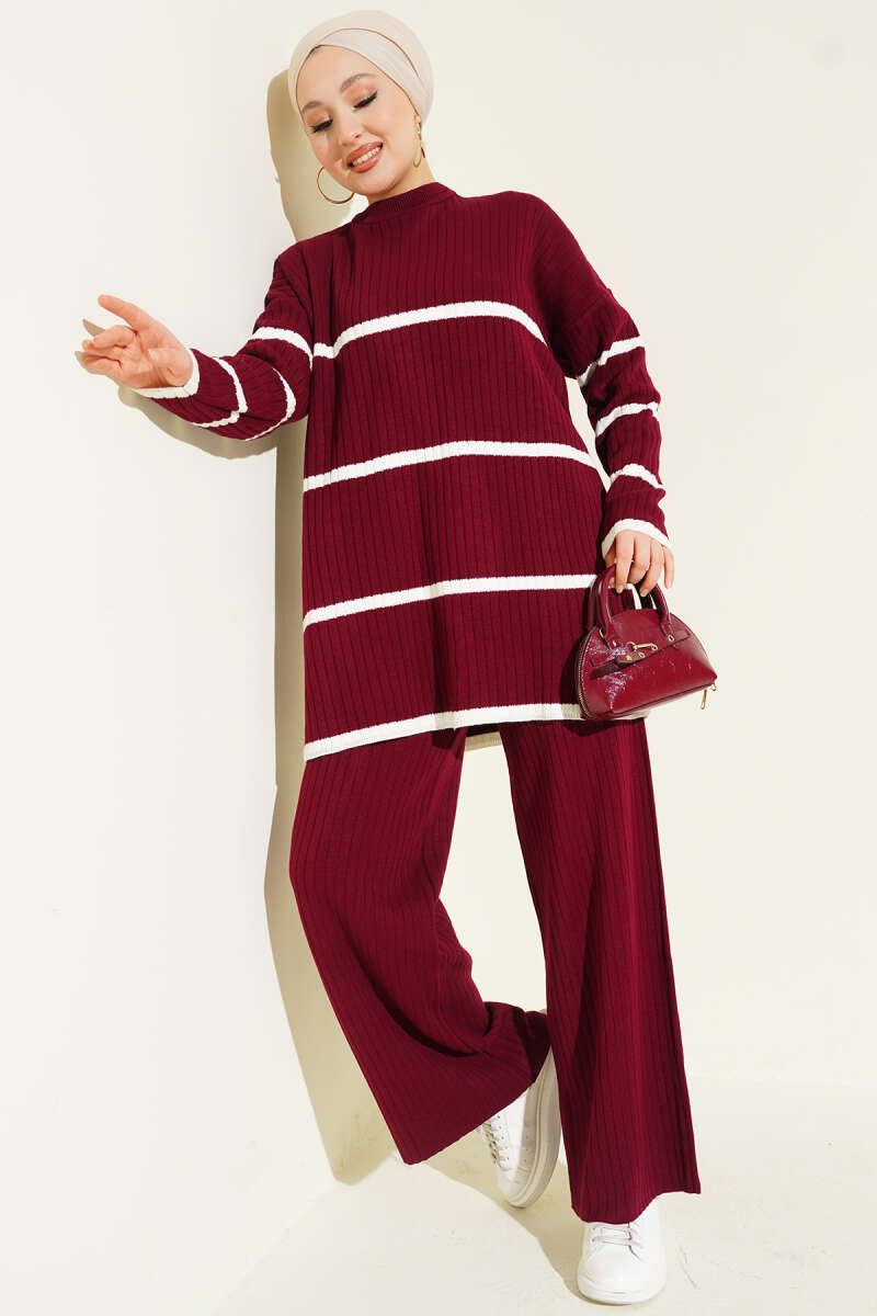 Fitilli Triko İkili Takım bordo