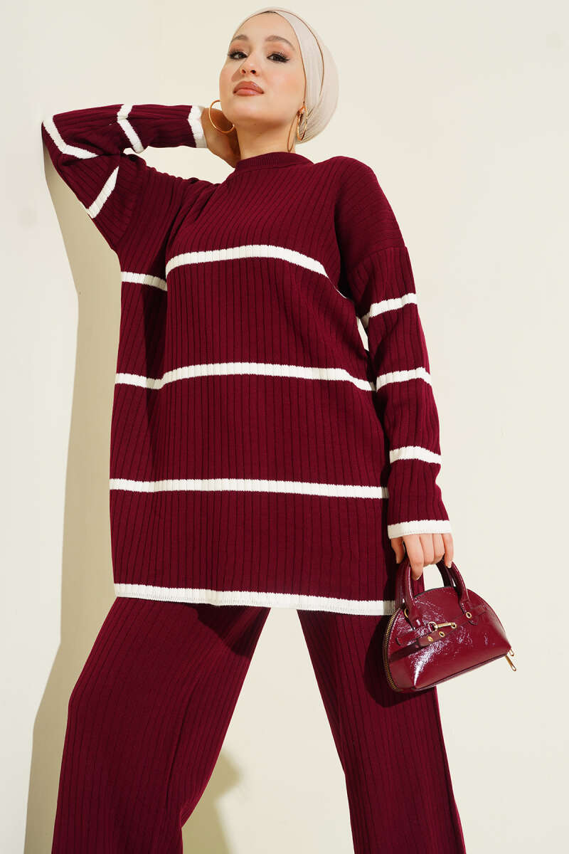 Fitilli Triko İkili Takım bordo