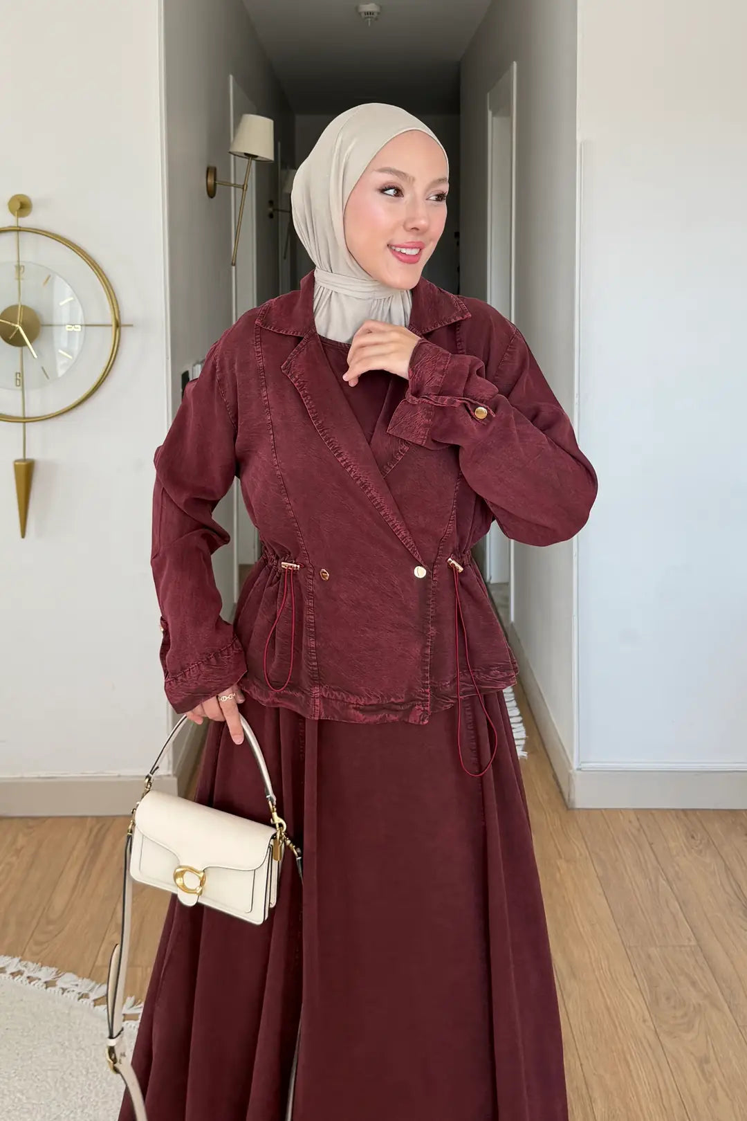 Tensel Ceket  Elbise Takım  bordo