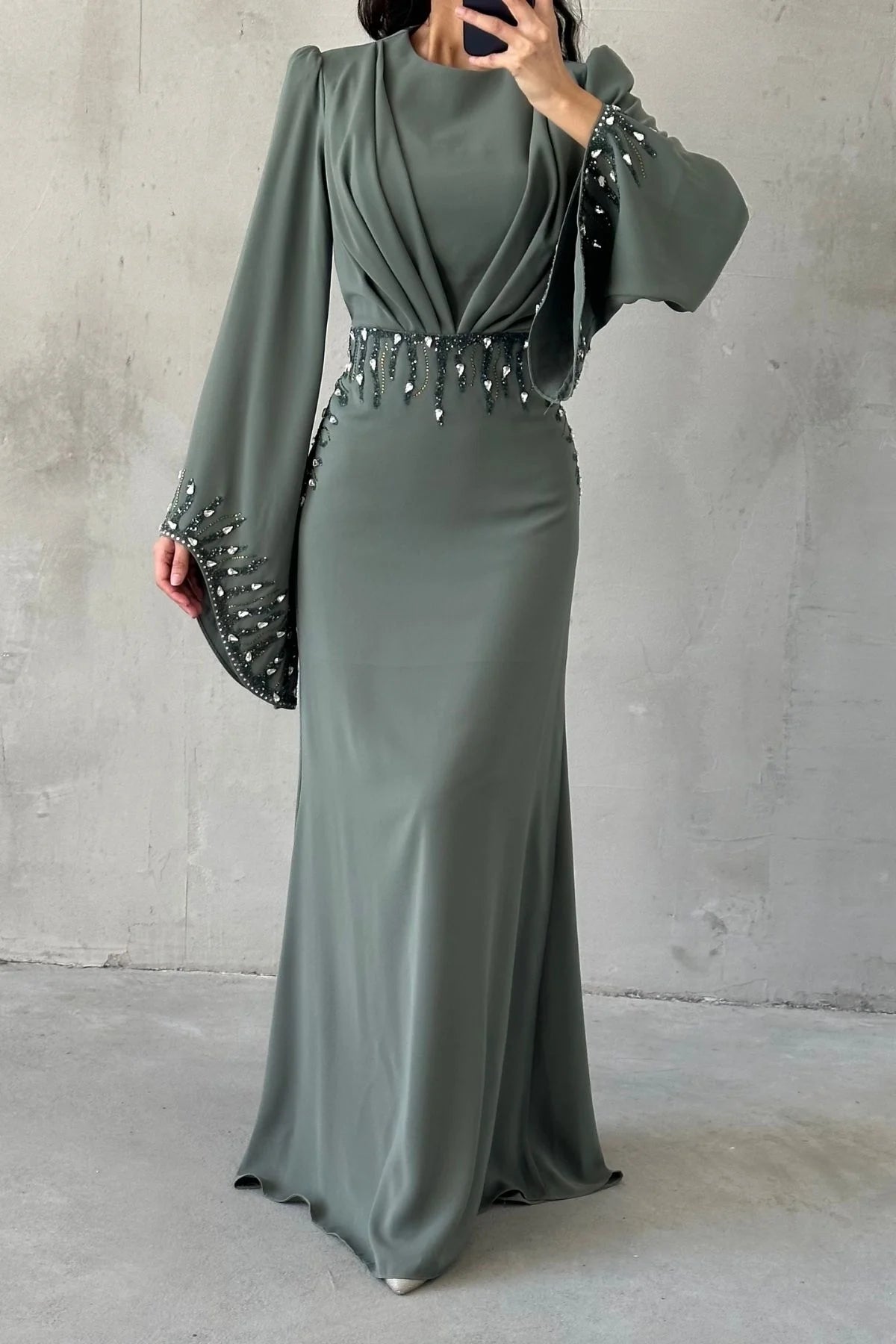 Adriyana Tesettür Abiye su yeşili