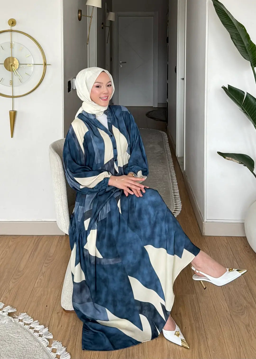 Desenli pamuk viskon Elbise