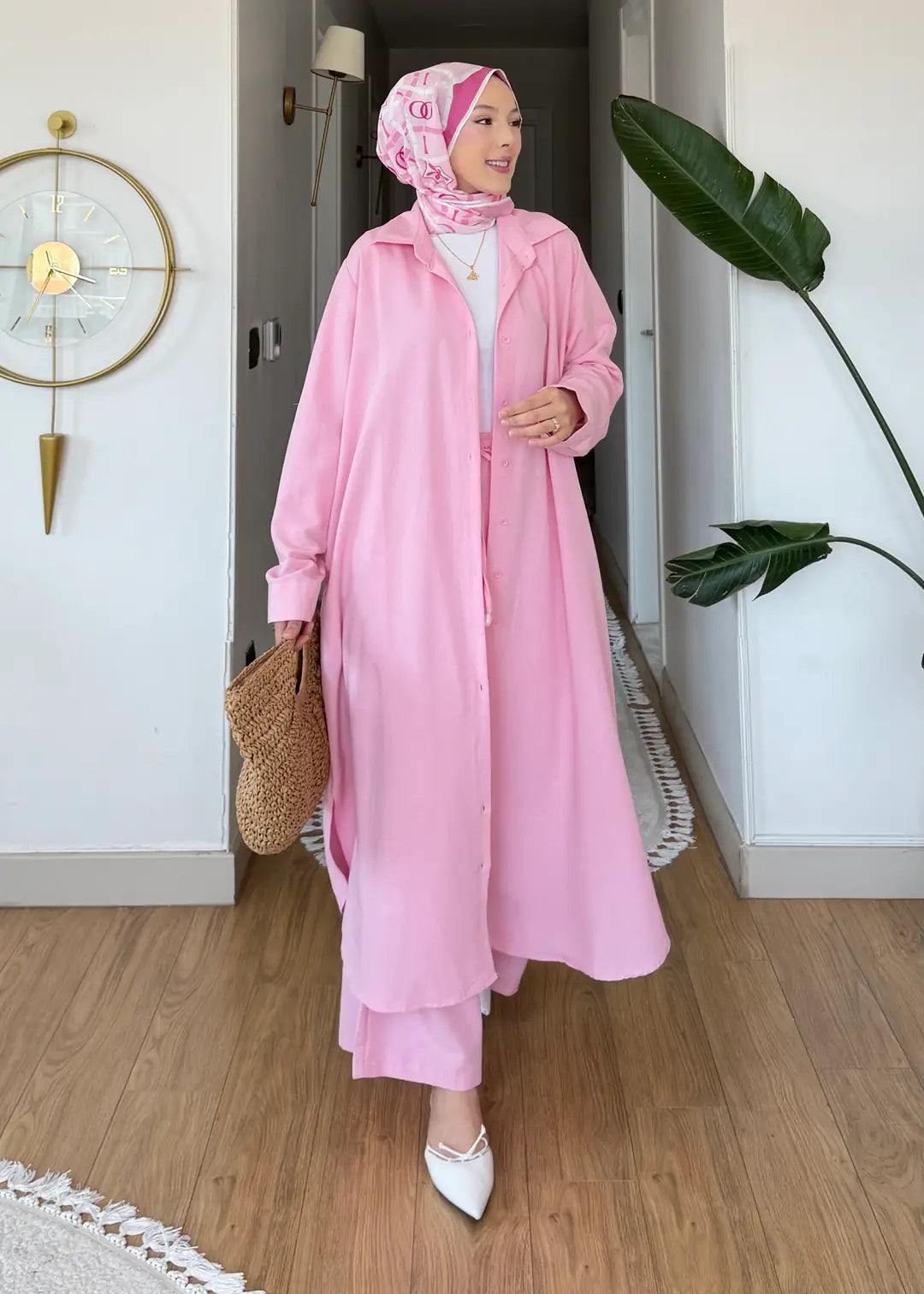 Pamuk keten ikili Takım pembe