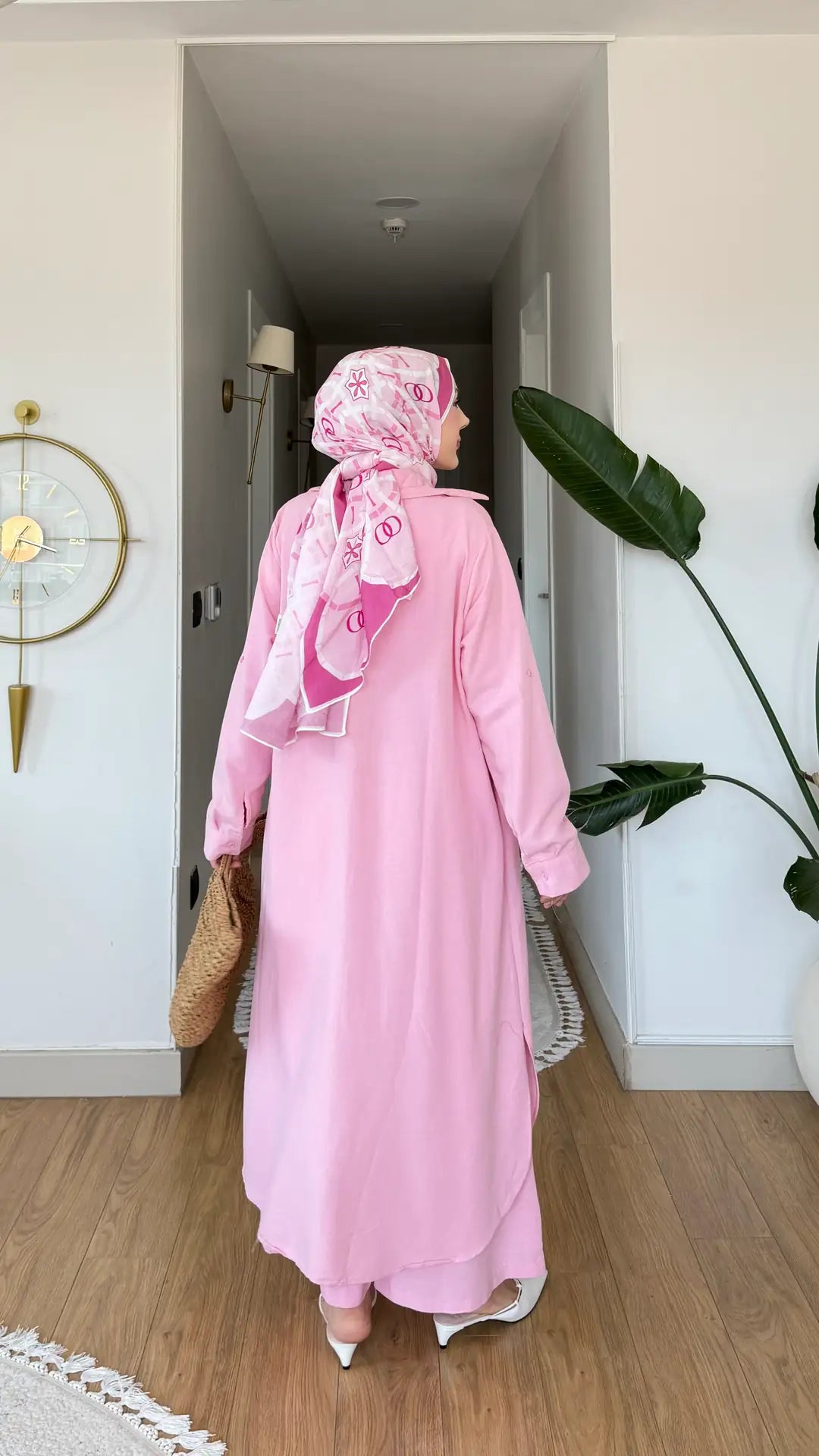 Pamuk keten ikili Takım pembe