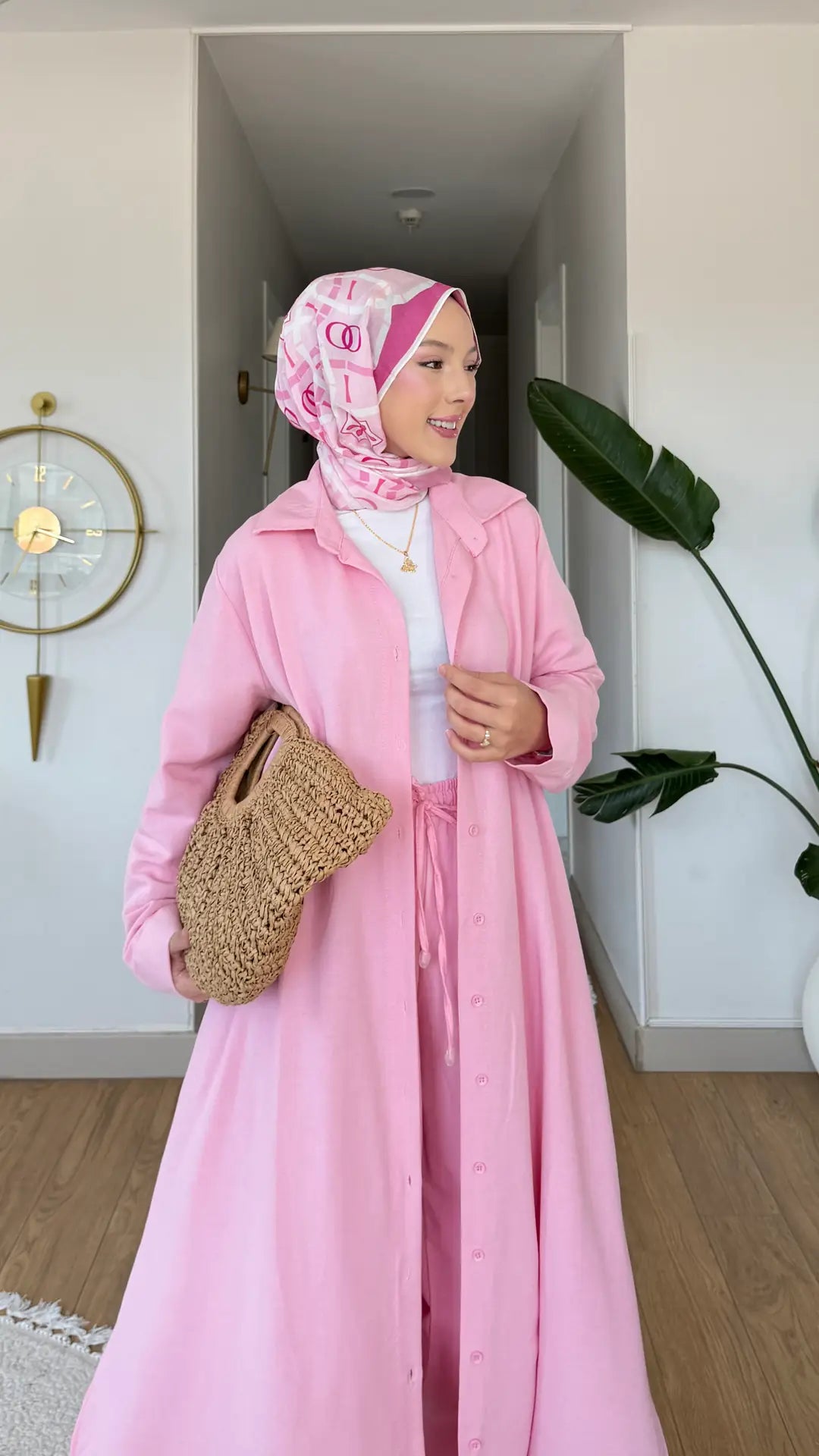 Pamuk keten ikili Takım pembe