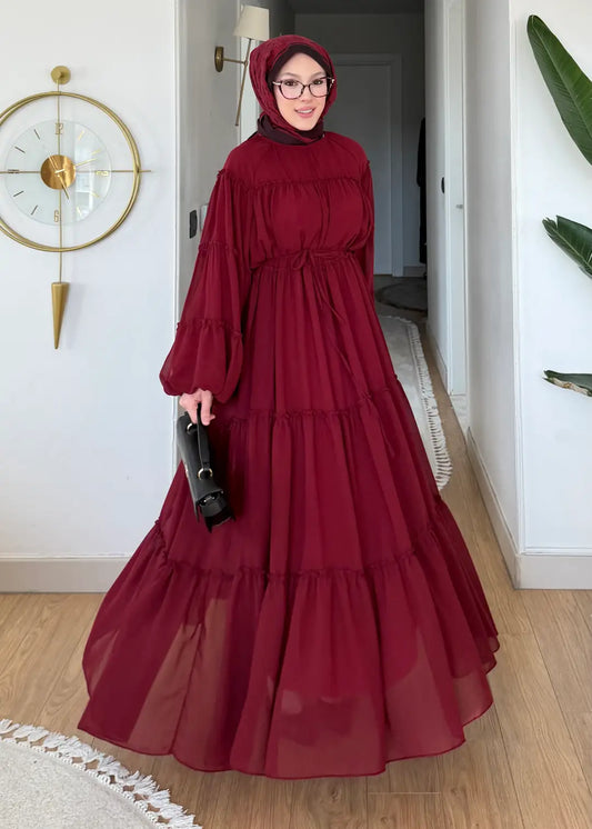 Astarlı şifon Elbise bordo