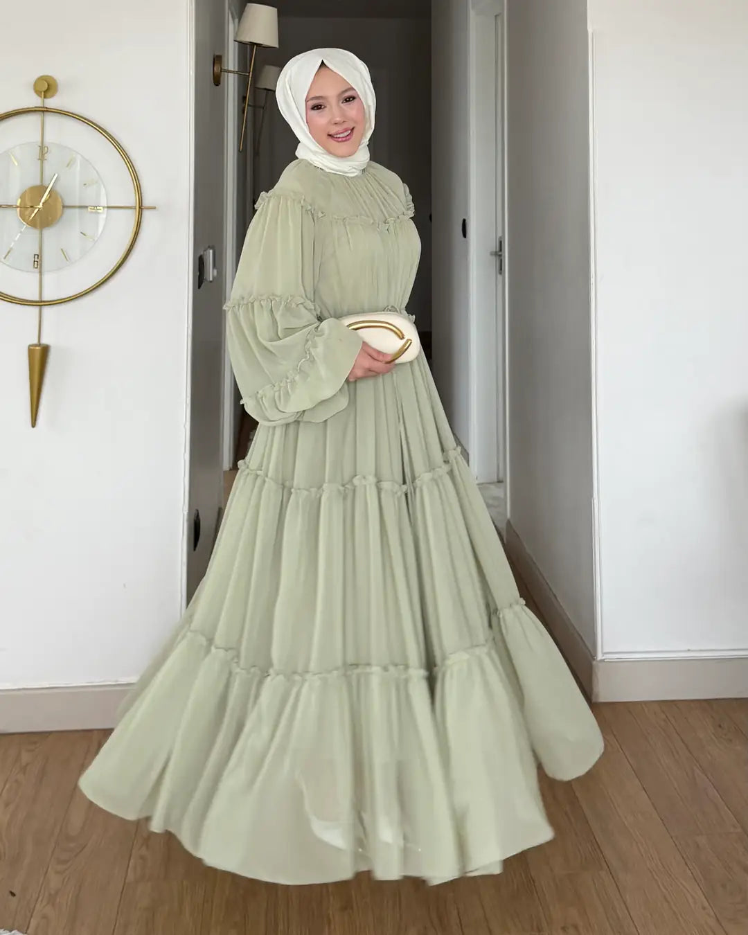 Astarlı şifon Elbise  mint
