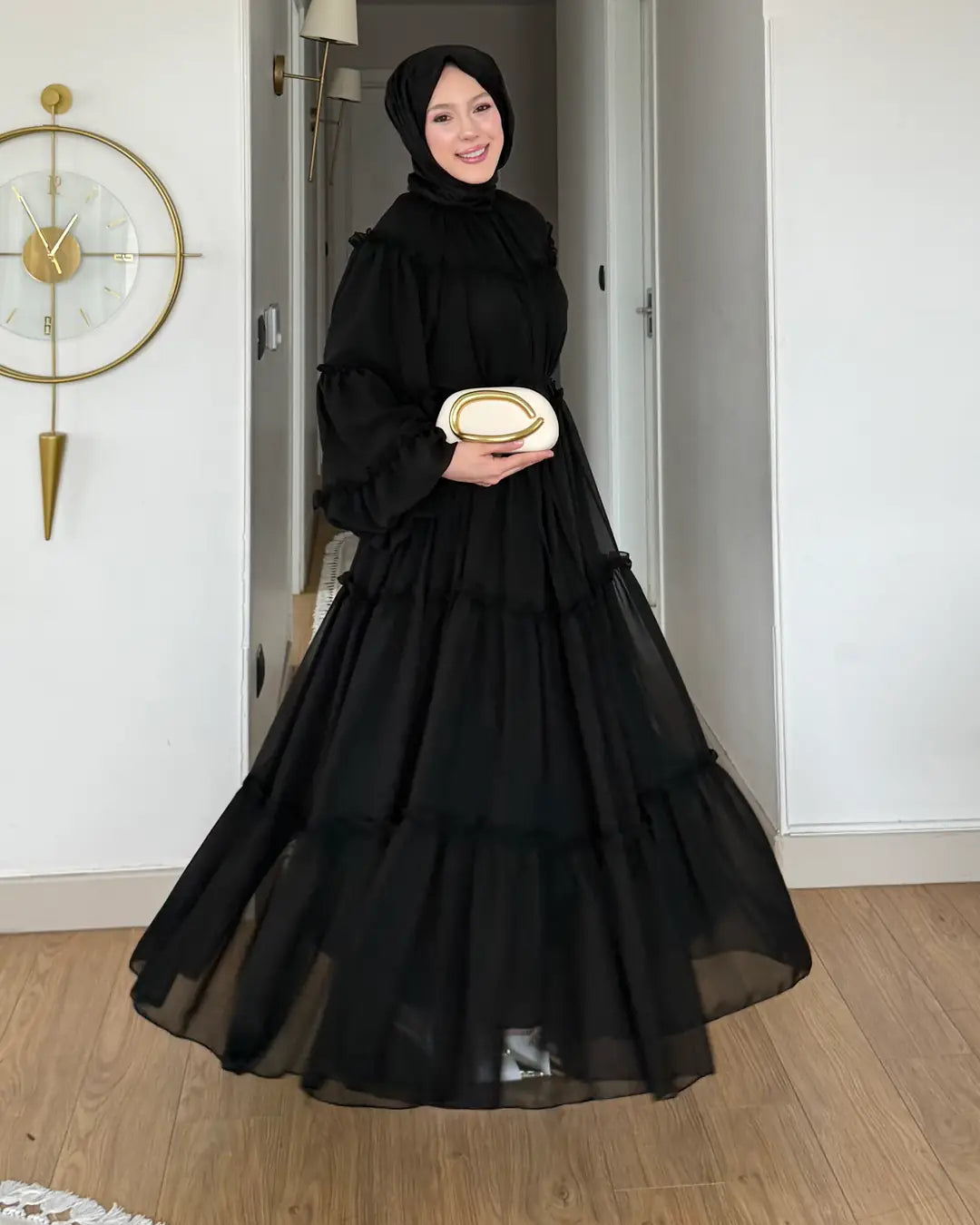 Astarlı şifon Elbise siyah