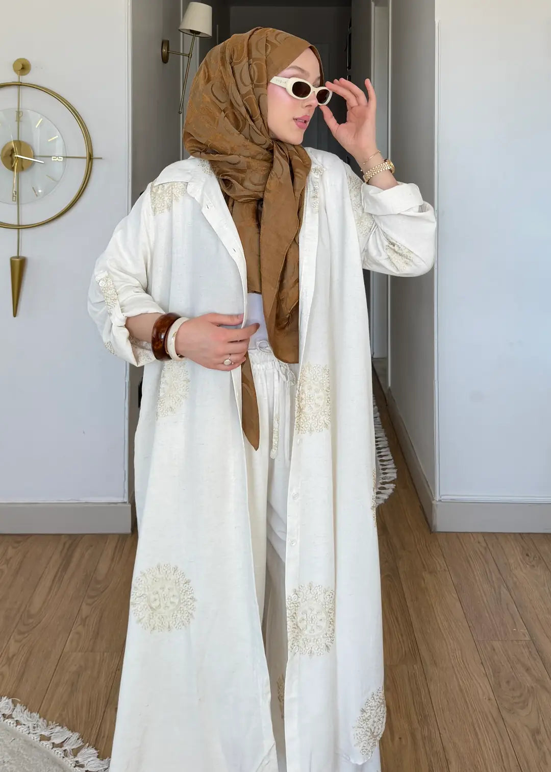 Pamuk Keten ikili Takım ekru