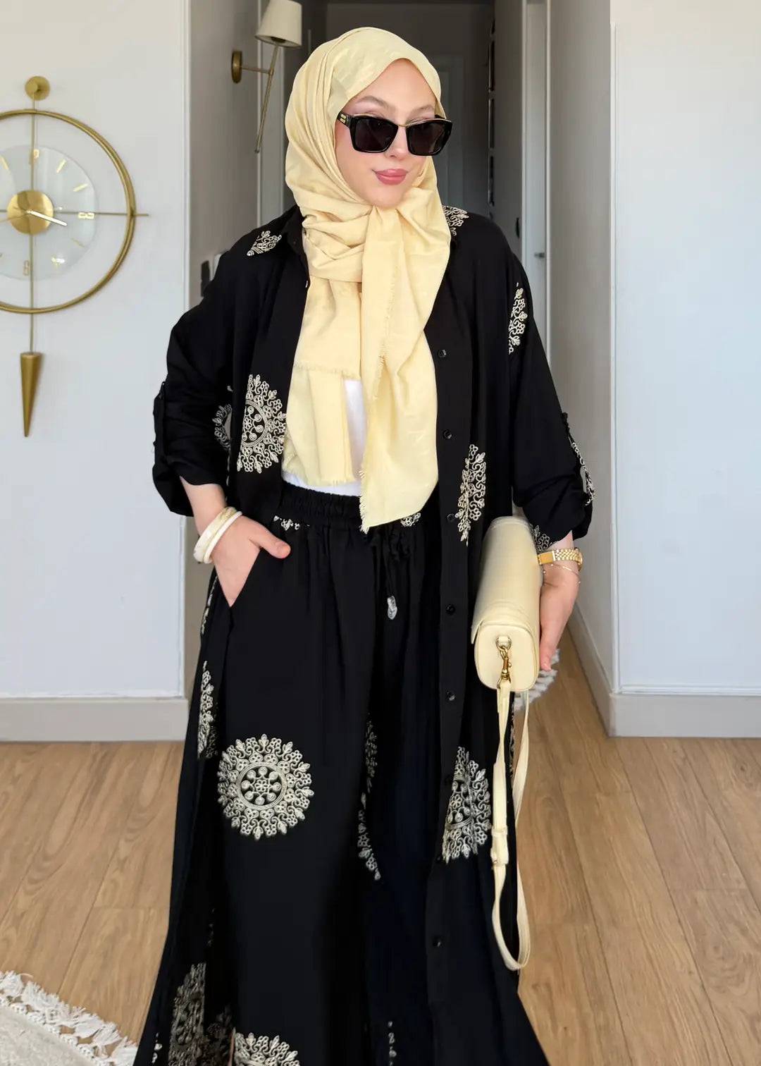 Pamuk Keten ikili Takım siyah
