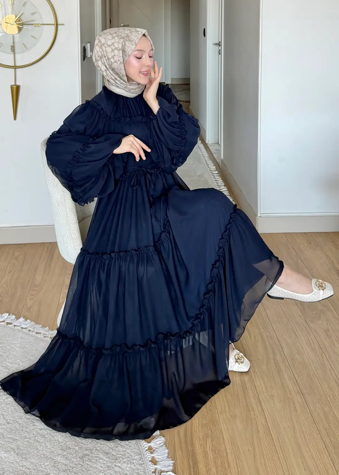 Astarlı şifon Elbise lacivert