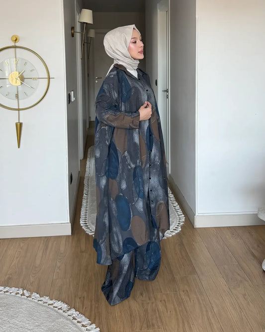 Pamuk Keten ikili Takım indigo