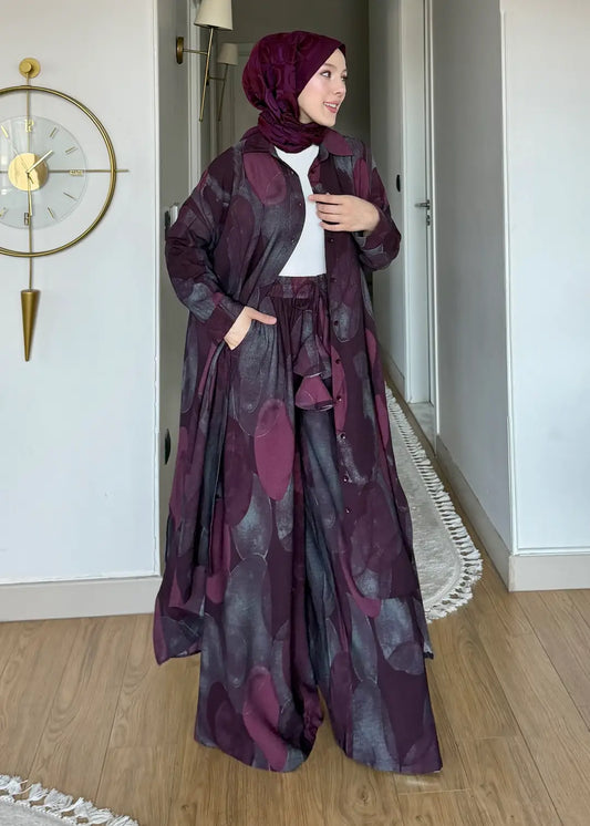 Pamuk Keten ikili  Takım vişne