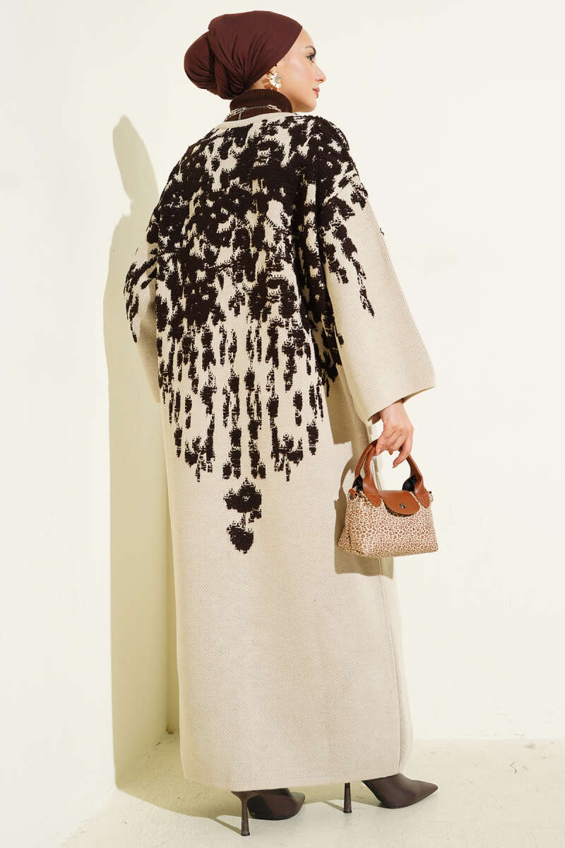Kabartma motifli uzun triko Hırka