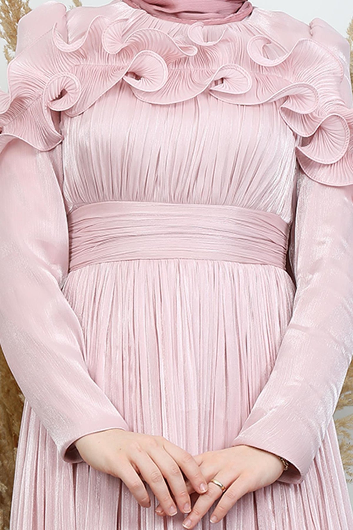 Kabartma Detay Abiye Soft pembe