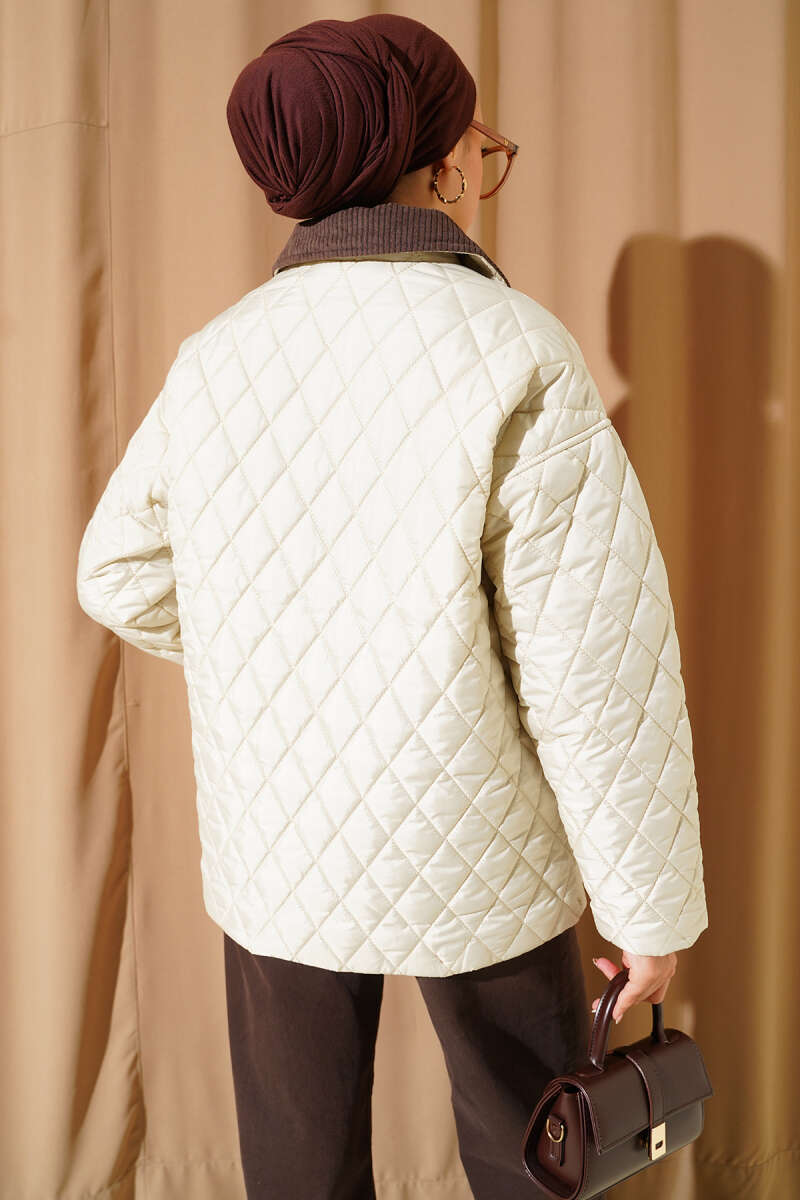 Kadife Yaka Kapitone Mont bej