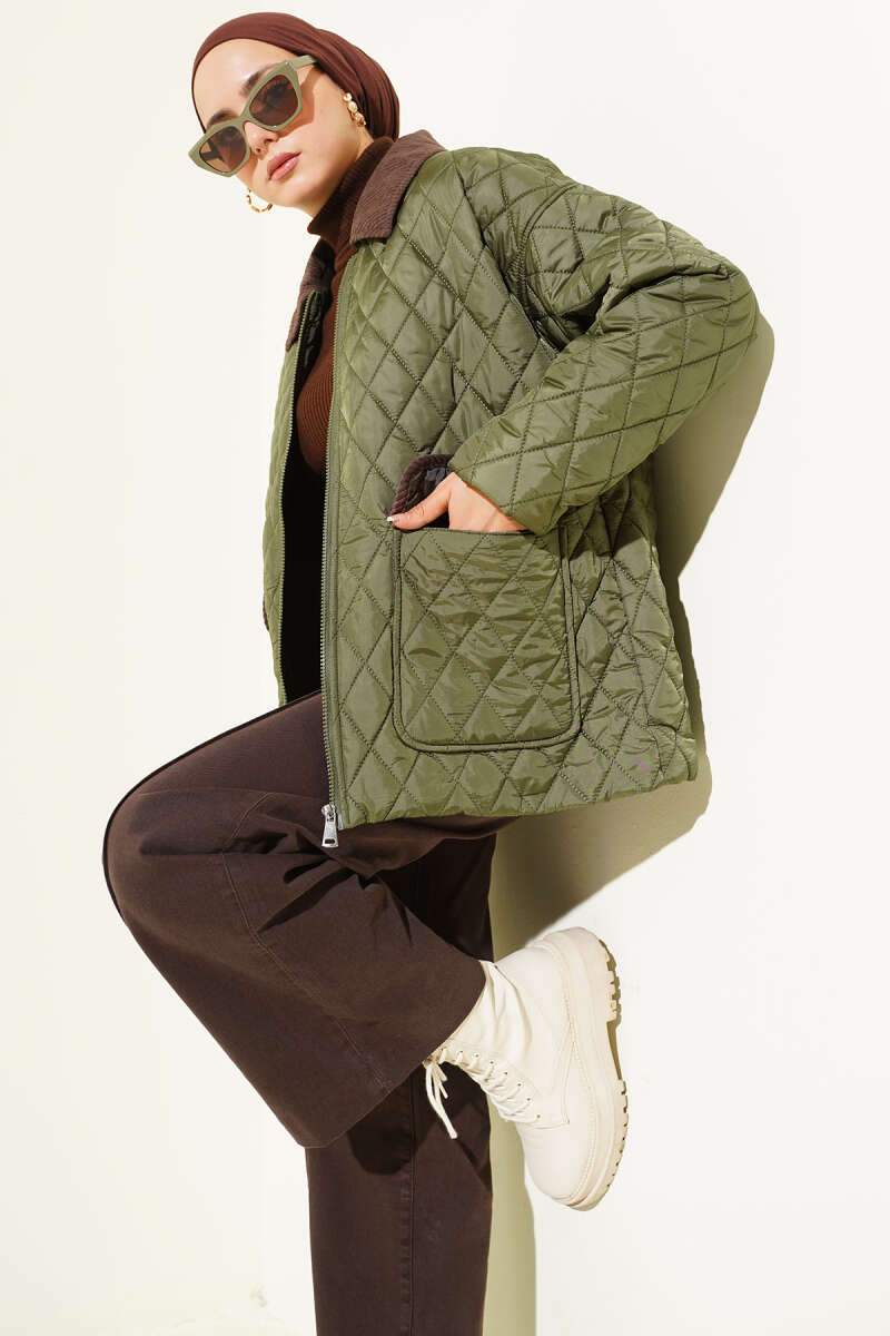 Kadife Yaka Kapitone Mont haki