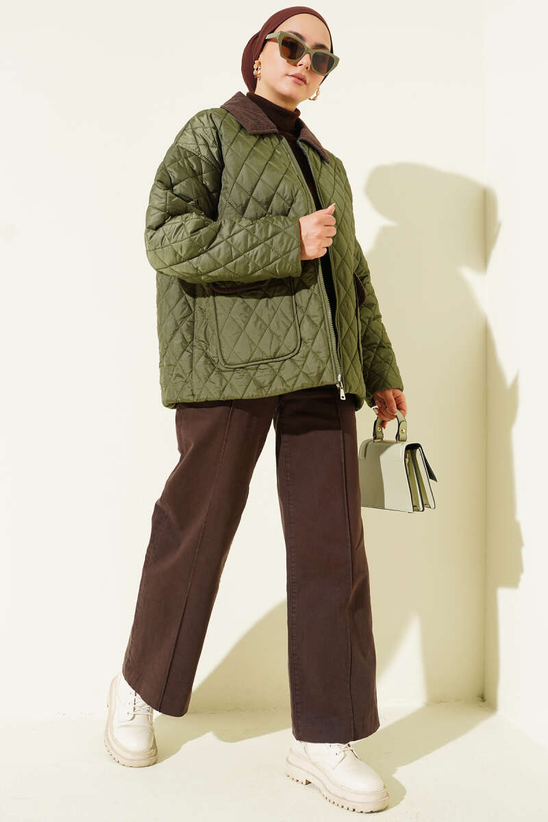 Kadife Yaka Kapitone Mont haki