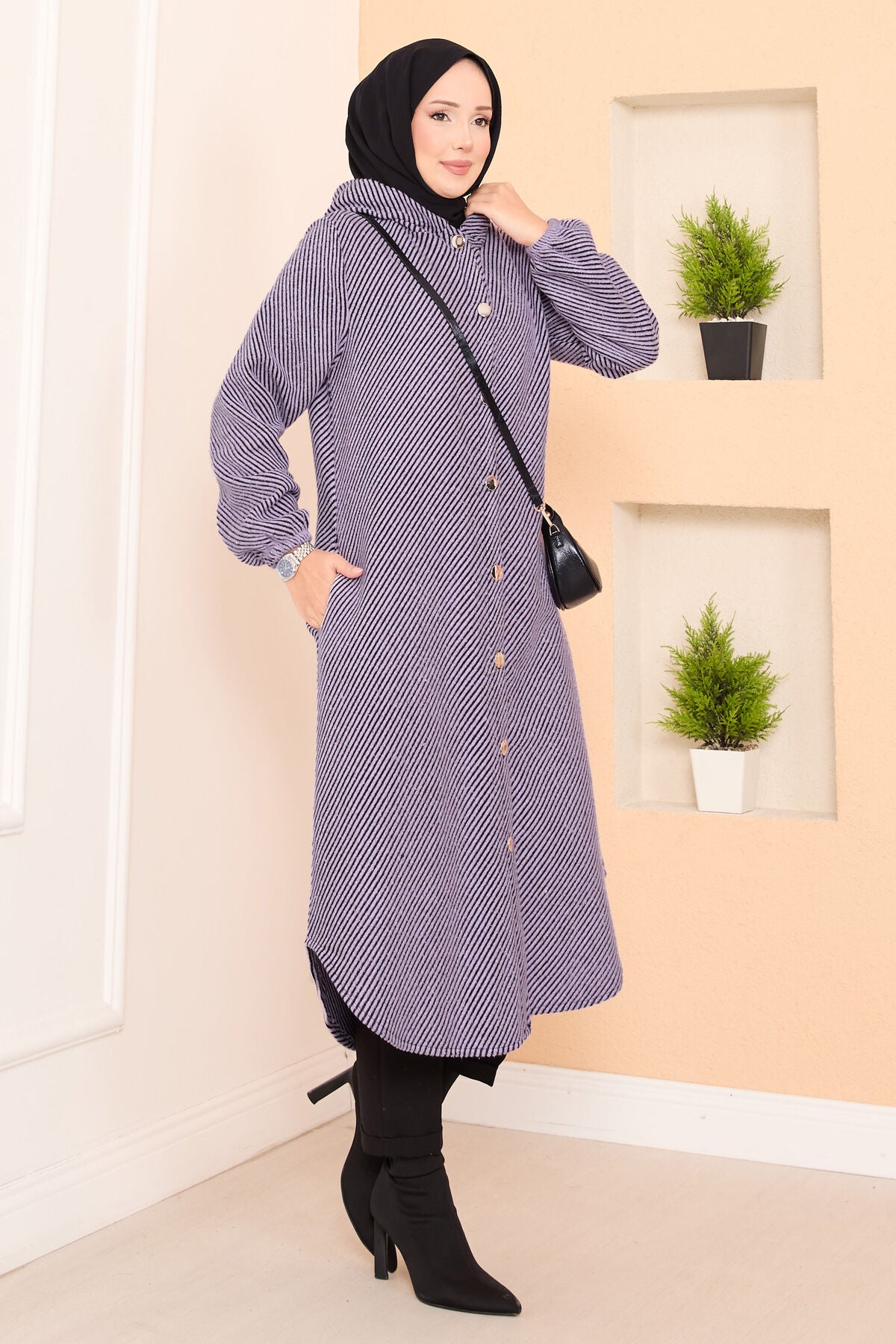 Kapüşon Detaylı Kaşe Kap lila