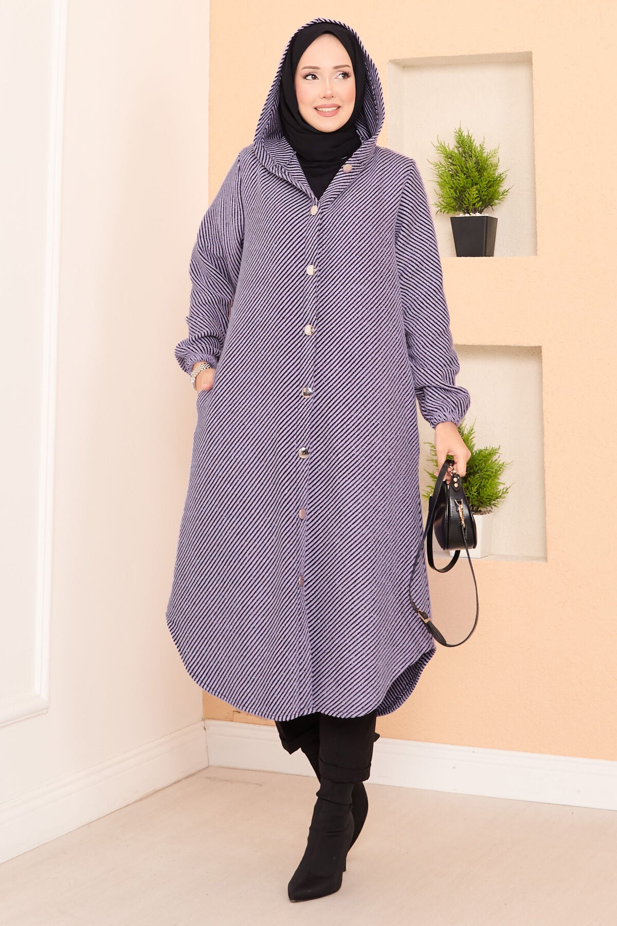 Kapüşon Detaylı Kaşe Kap lila