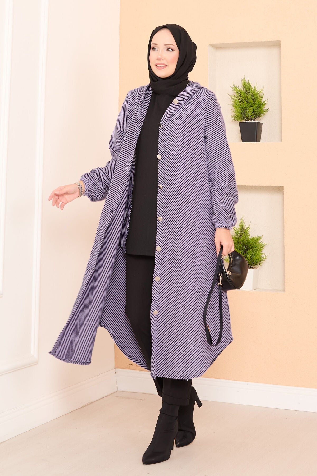 Kapüşon Detaylı Kaşe Kap lila