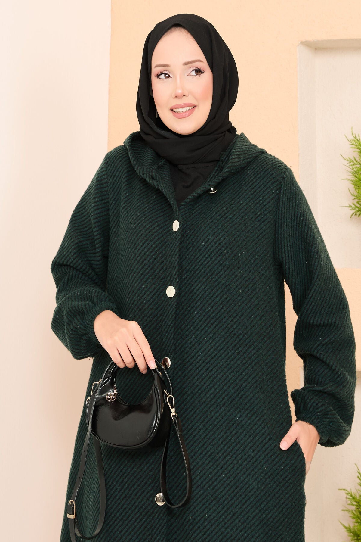 Kapüşon Detaylı  Kaşe Kap Zümrüt