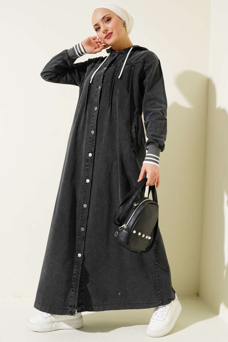 Boydan Düğmeli Kot Elbise kap Füme