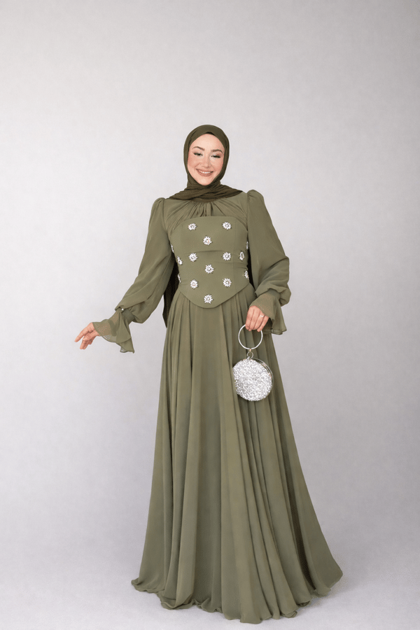 Taş detaylı Abiye Haki