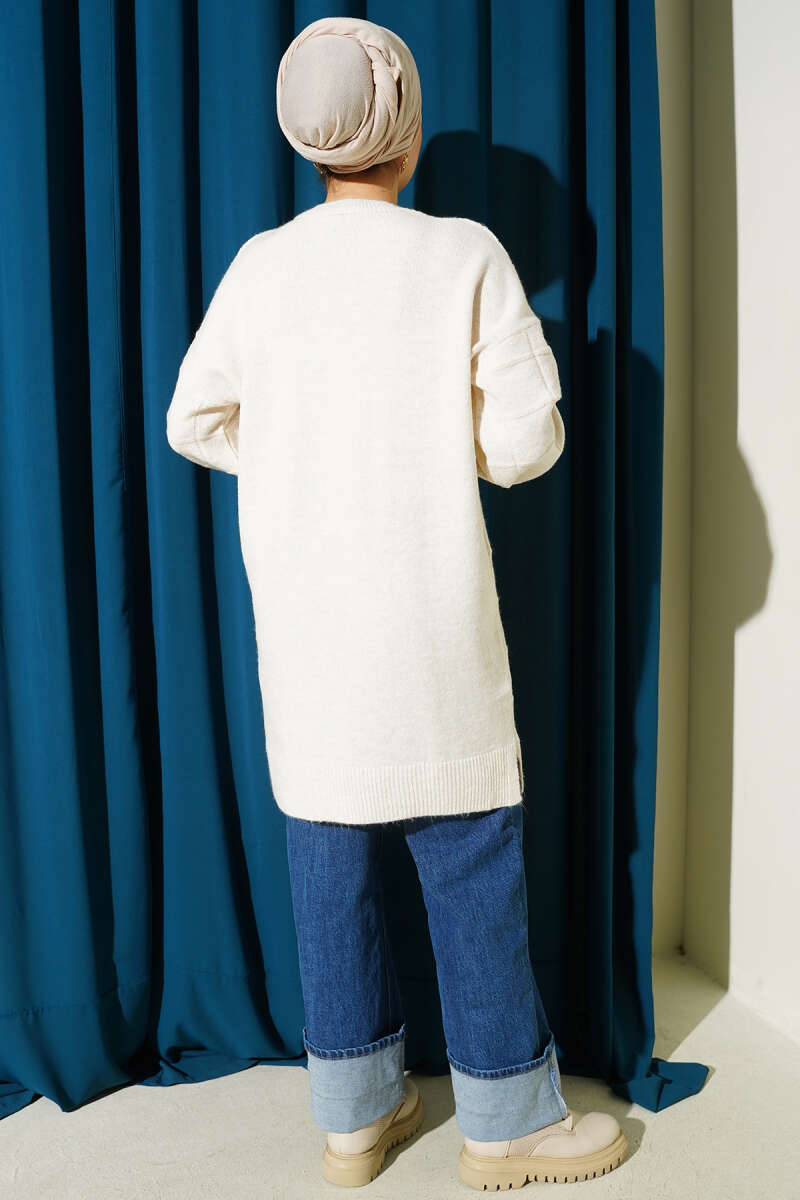 Kare Desenli Yumoş Triko Tunik ekru