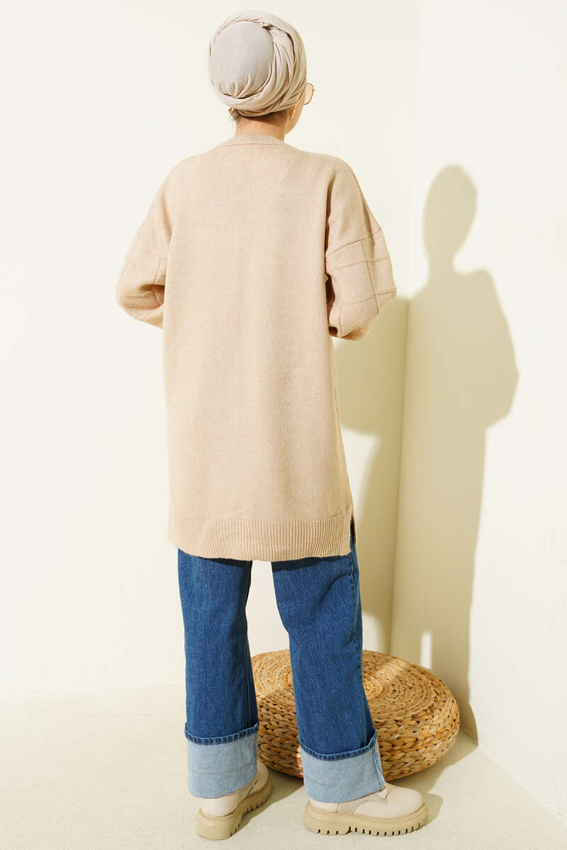 Kare Desenli Yumoş Triko Tunik latte