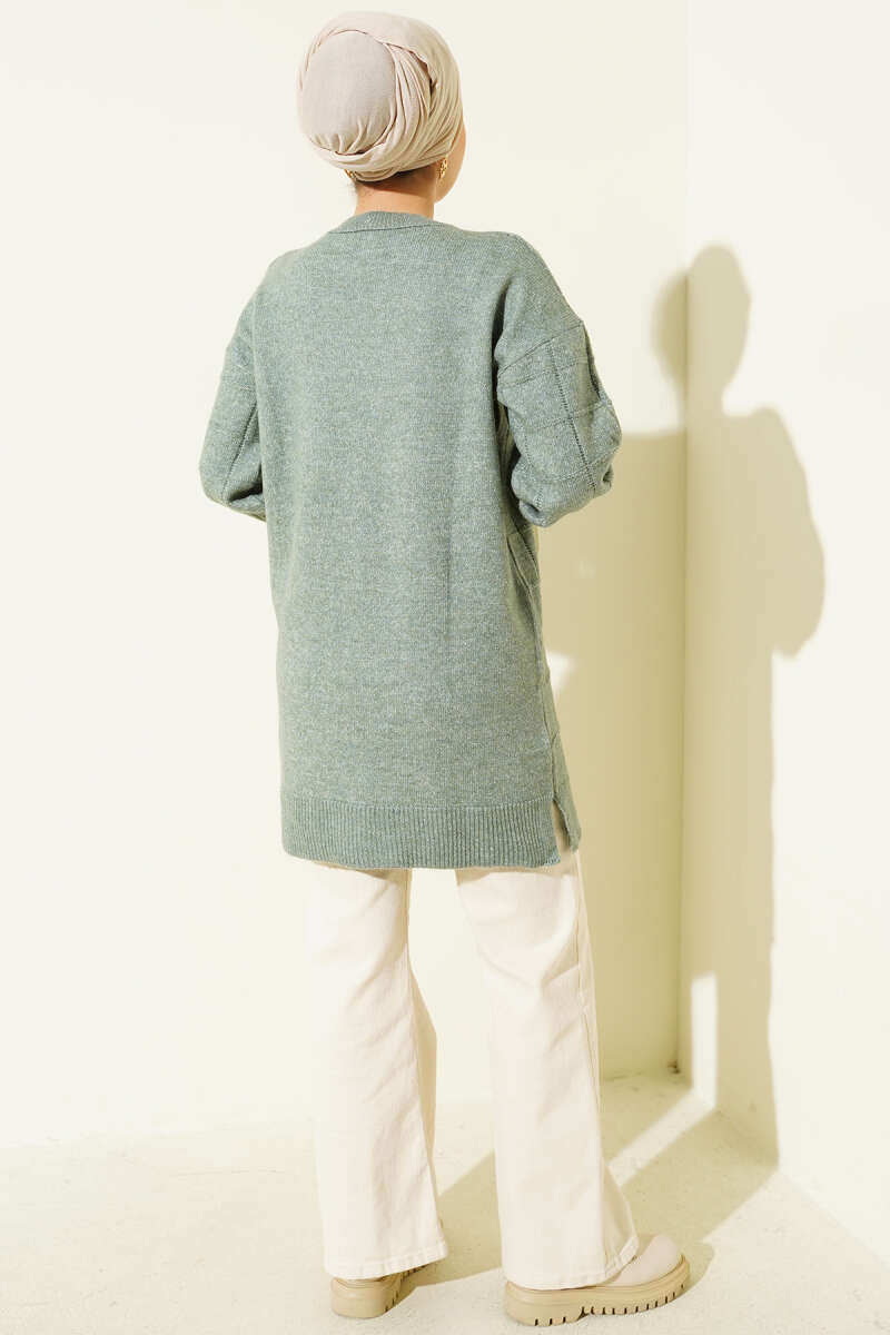 Kare Desenli Yumoş Triko Tunik mint