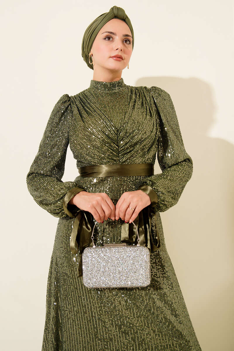 Pul Payet Abiye Elbise haki