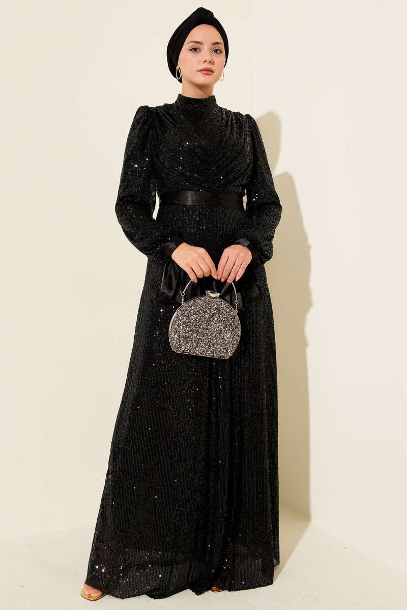 Pul Payet Abiye Elbise siyah