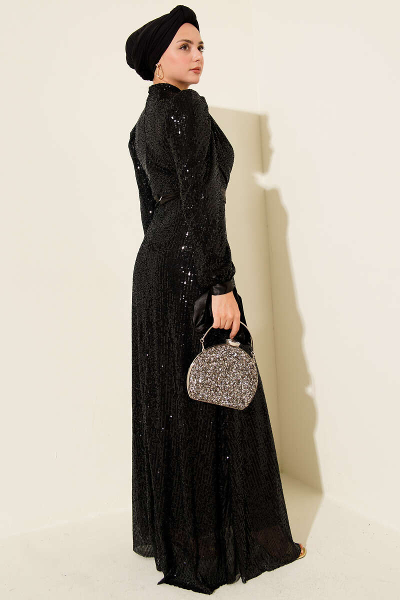 Pul Payet Abiye Elbise siyah