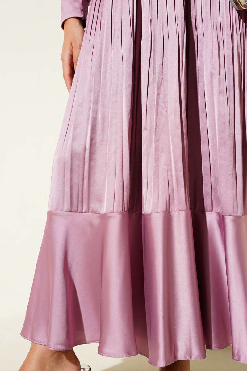 Kol Fermuarlı Piliseli Abiye Elbise pudra