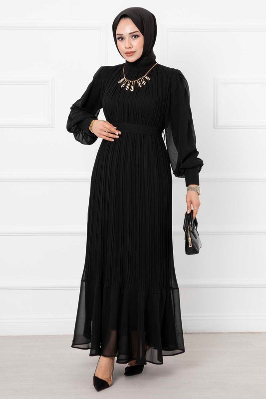 Kolları Organze Tesettür Abiye siyah