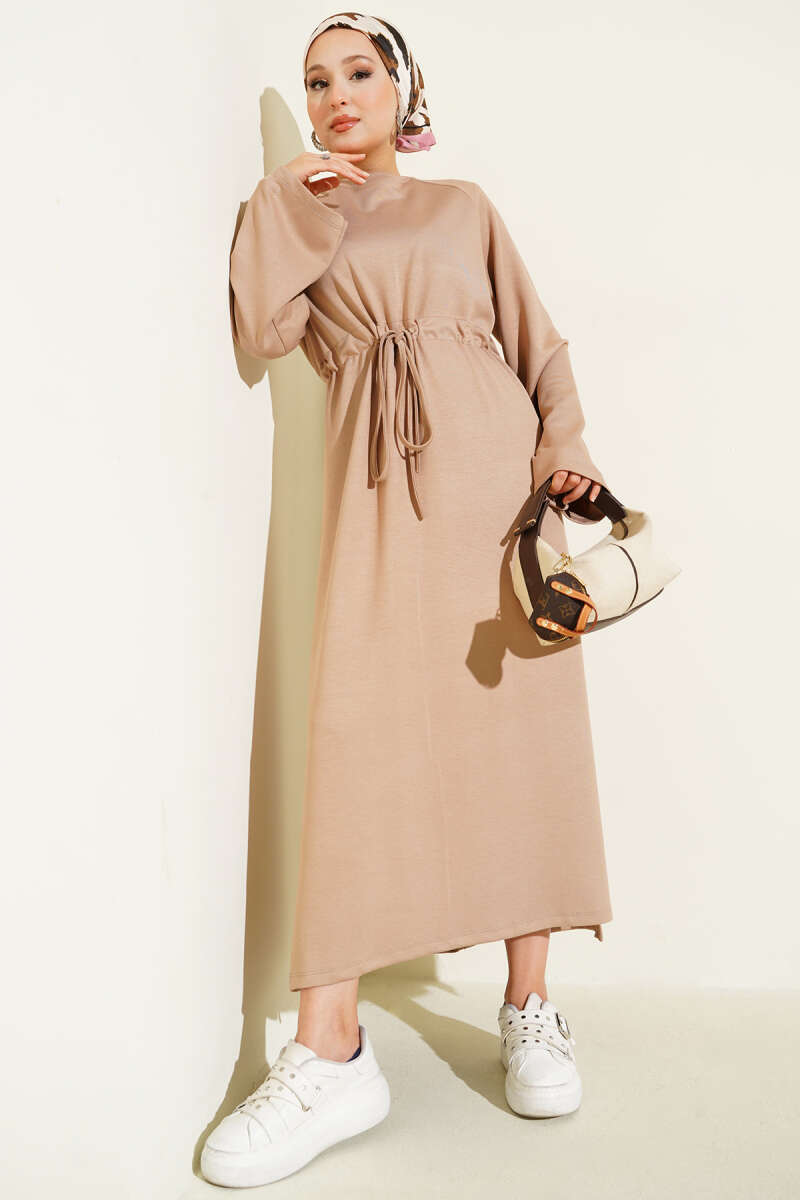 Loyşa Tünel Detaylı Elbise latte