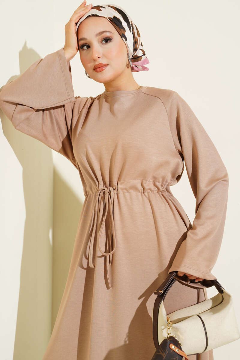 Loyşa Tünel Detaylı Elbise latte