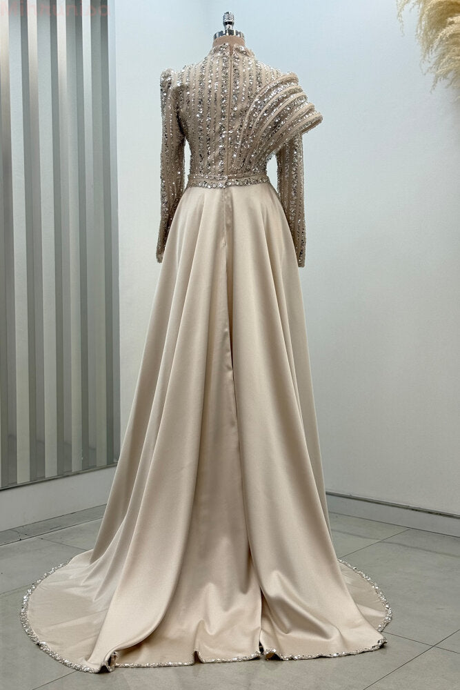 Omuz Detaylı Saten Abiye gold