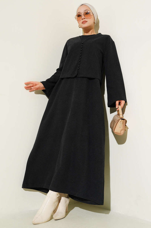 Mini Önü Düğmeli Elbise antrasit