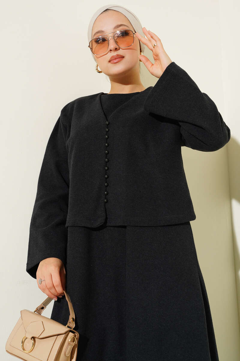 Mini Önü Düğmeli Elbise Siyah