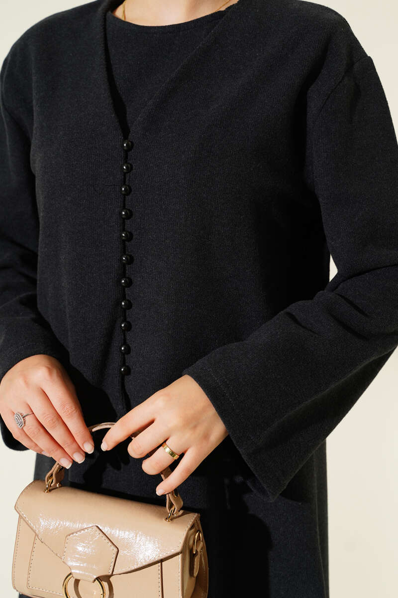 Mini Önü Düğmeli Elbise Siyah