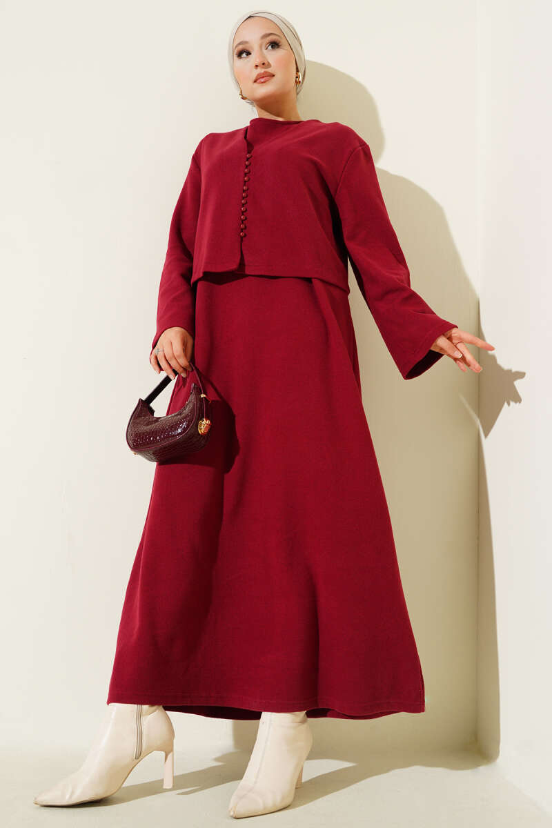 Mini Önü Düğmeli Elbise kırmızı