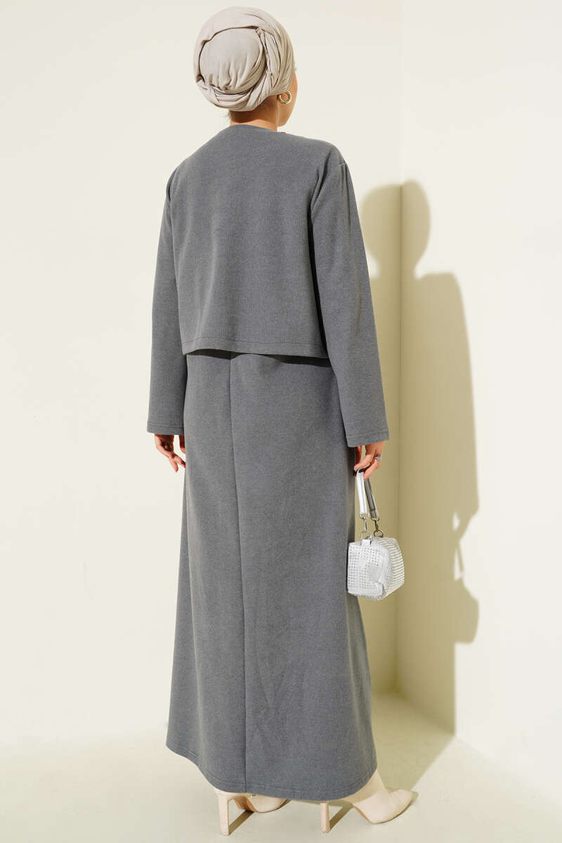 Mini Önü Düğmeli Elbise gri