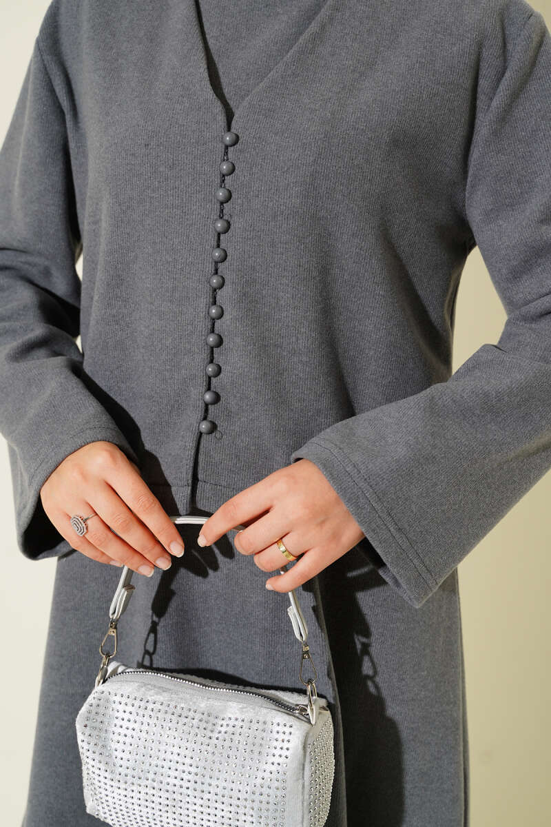 Mini Önü Düğmeli Elbise gri