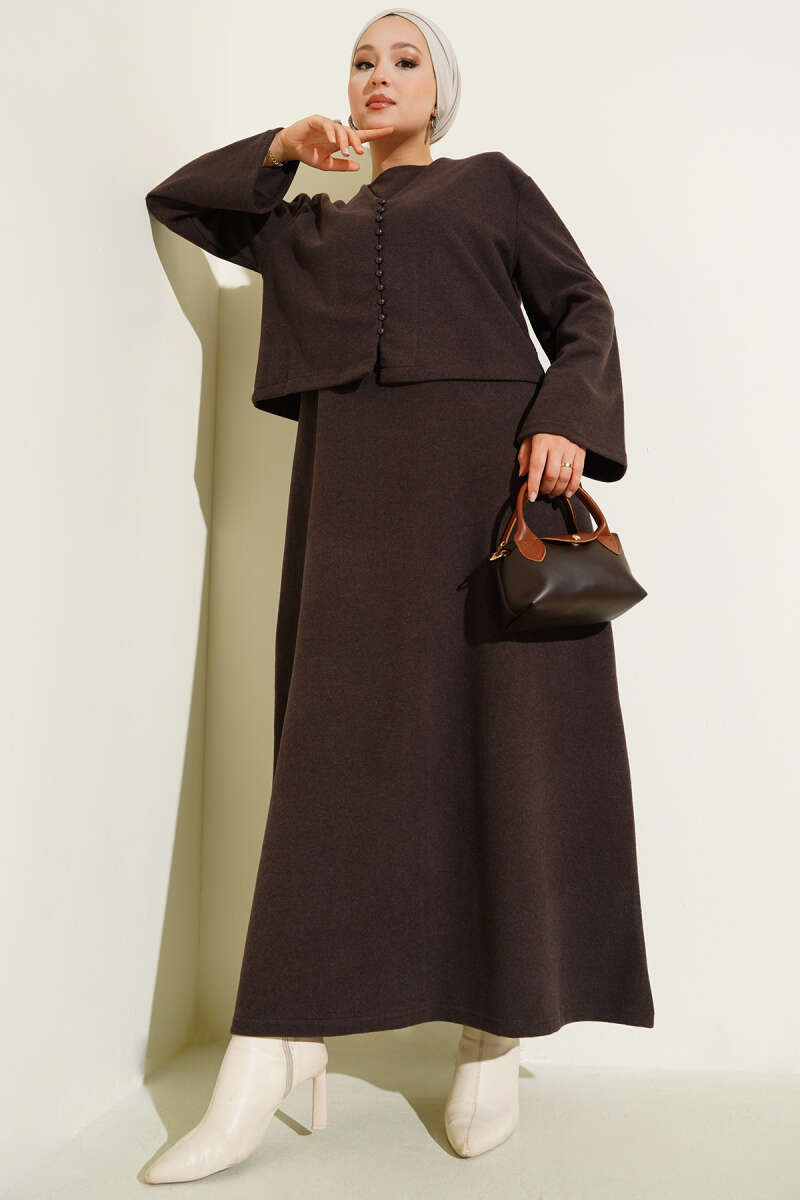 Mini Önü Düğmeli Elbise kahve